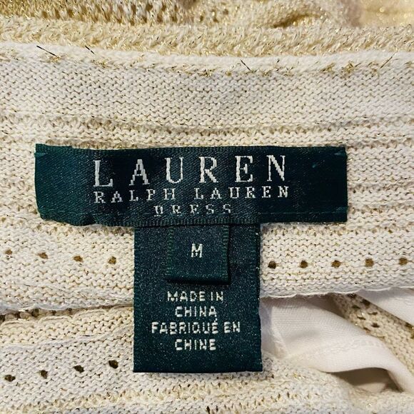 Lauren Ralph Lauren Gold Metallic Crochet Style Sleeveless Dress Size Medium - Picture 5 of 6